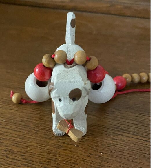 Vintage Large Dog Hand Carved & Painted Wood Necklace with Beads 24" - Picture 4 of 7
